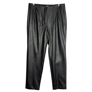 New Express Pants Black‎ Womens 12 High Waisted Faux Leather Pleated Vegan